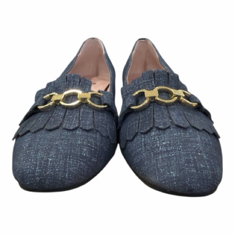 Kate Spade Caddy Denim Kiltie Loafers with Gold Chain Hardware Size 8.5 - Picture 7 of 9